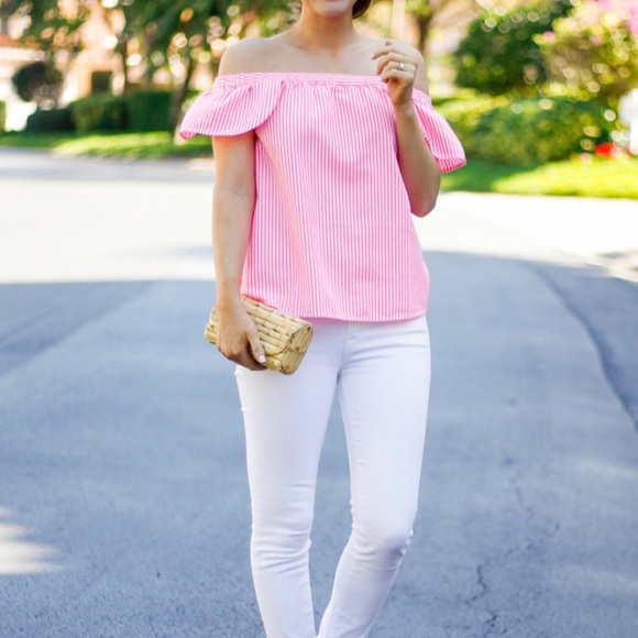 Vineyard Vines striped pink Off the shoulder top - Picture 4 of 8